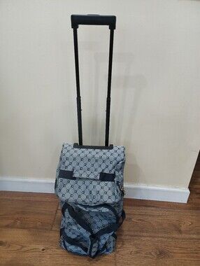 American Flyer Patterned Gray Rolling Travel Tote with Telescopic Handle